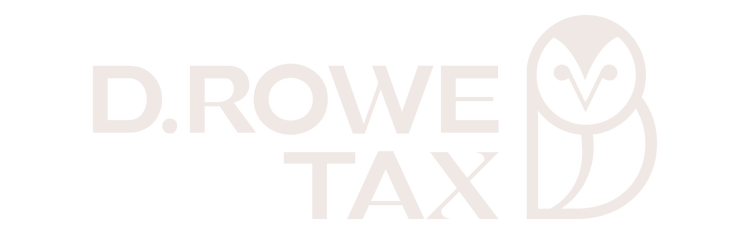 A logo for d. rowe tax with an owl on a white background.
