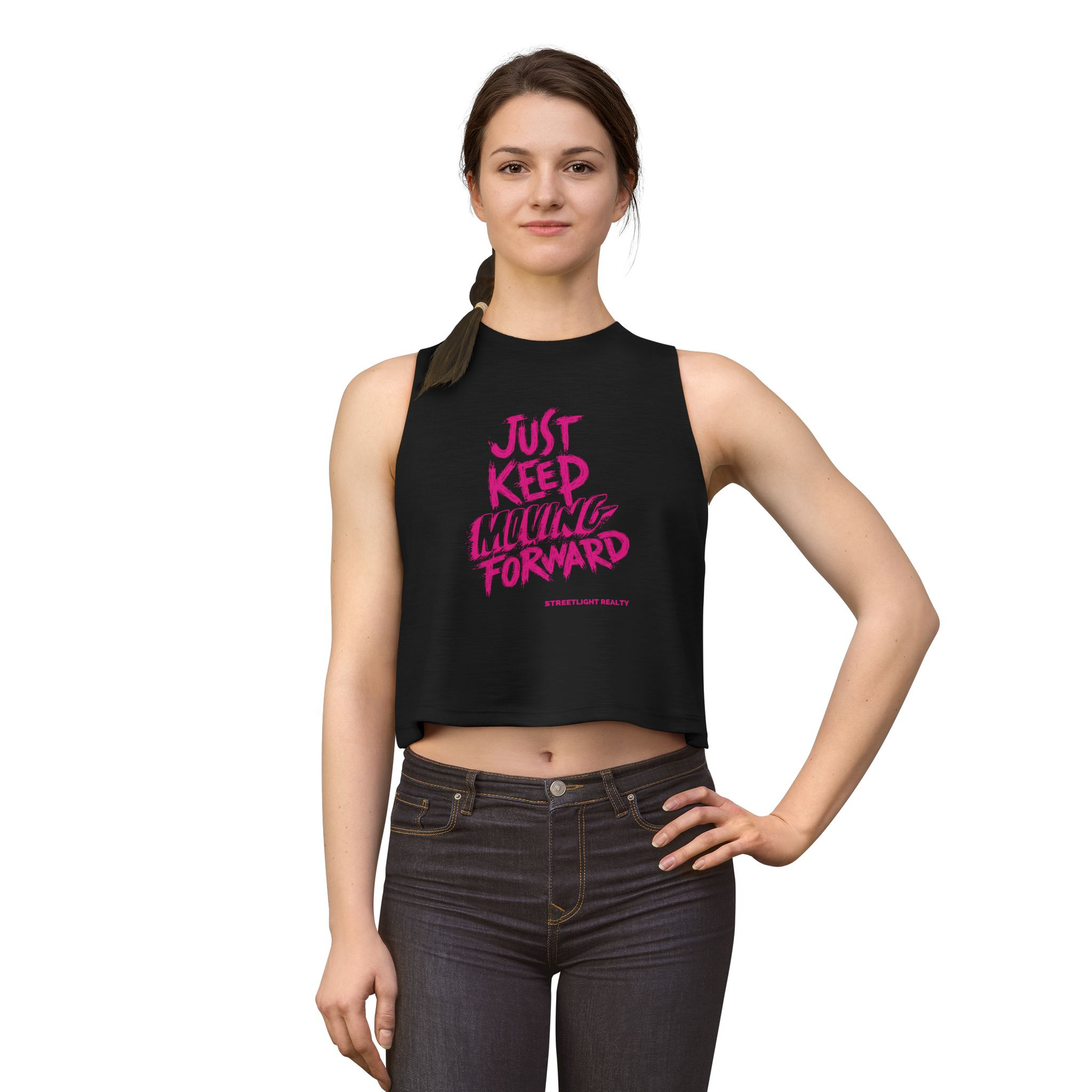 Just Keep Moving Forward Crop Top-Black