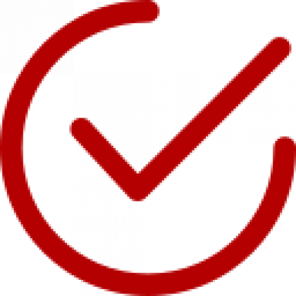 A red check mark in a circle on a white background.