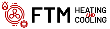 The logo for ftm heating and cooling is a red and black logo.