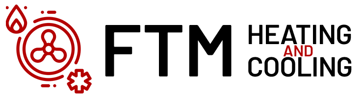The logo for ftm heating and cooling is a red and black logo.