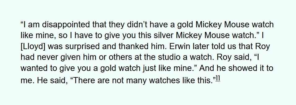 Text about giving a silver Mickey Mouse watch because the person couldn't find a gold one like theirs.