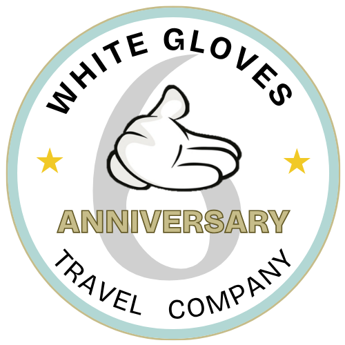 White Gloves Travel Company - 6-year anniversary badge.