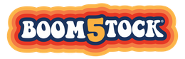 A colorful logo for boomstock on a white background