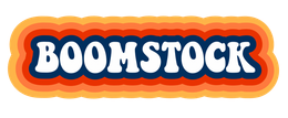 A colorful logo for boomstock on a white background