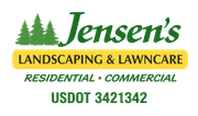 Jensen&rsquo;s Landscaping & Lawncare logo with green trees, yellow banner, and USDOT 342134 text