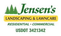 Jensen&rsquo;s Landscaping & Lawncare logo with green trees, yellow banner, and USDOT 342134 text