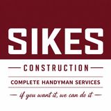 SIKES Construction logo on red background with “Complete Handyman Services” and slogan text