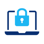 A blue padlock is sitting on top of a laptop computer.