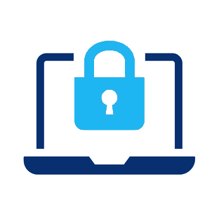 A blue padlock is sitting on top of a laptop computer.