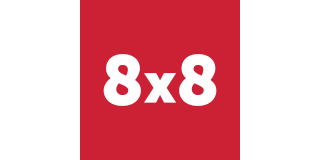 A red background with white letters that says 8x8