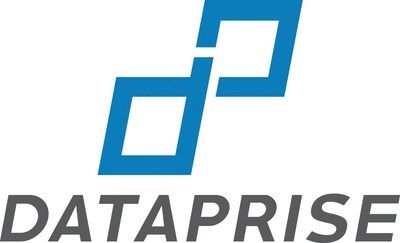 A blue and white logo for dataprise on a white background.