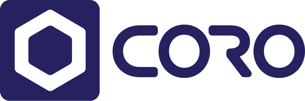 The word coro is written in white letters on a blue background.
