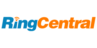 The logo for ringcentral is blue and orange on a white background.