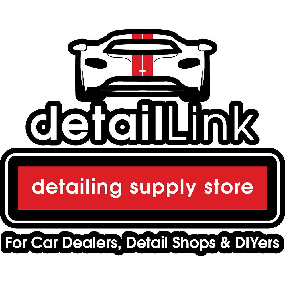 Logo for detailLink, a car detailing supply store for dealers, shops, and DIYers, featuring a white sports car graphic.