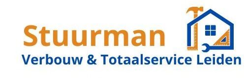 Stuurman logo with orange and blue house icon and text &ldquo;Verbouw & Totaalservice Leiden&rdquo;