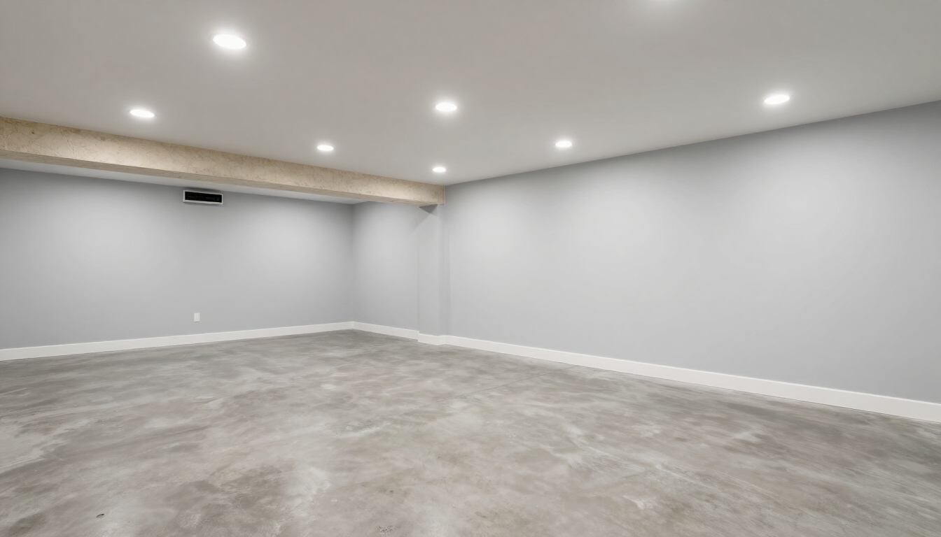 Clean, restored basement with new flooring and recessed lights after water damage repair in Renton, WA.