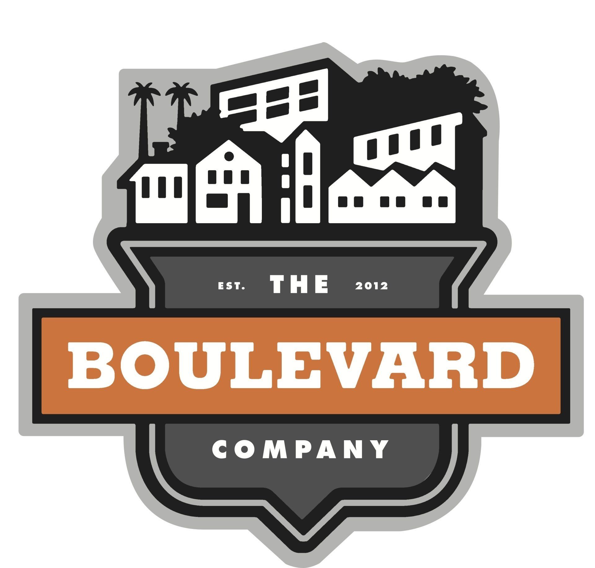 The Boulevard Company logo with orange banner and black cityscape silhouette