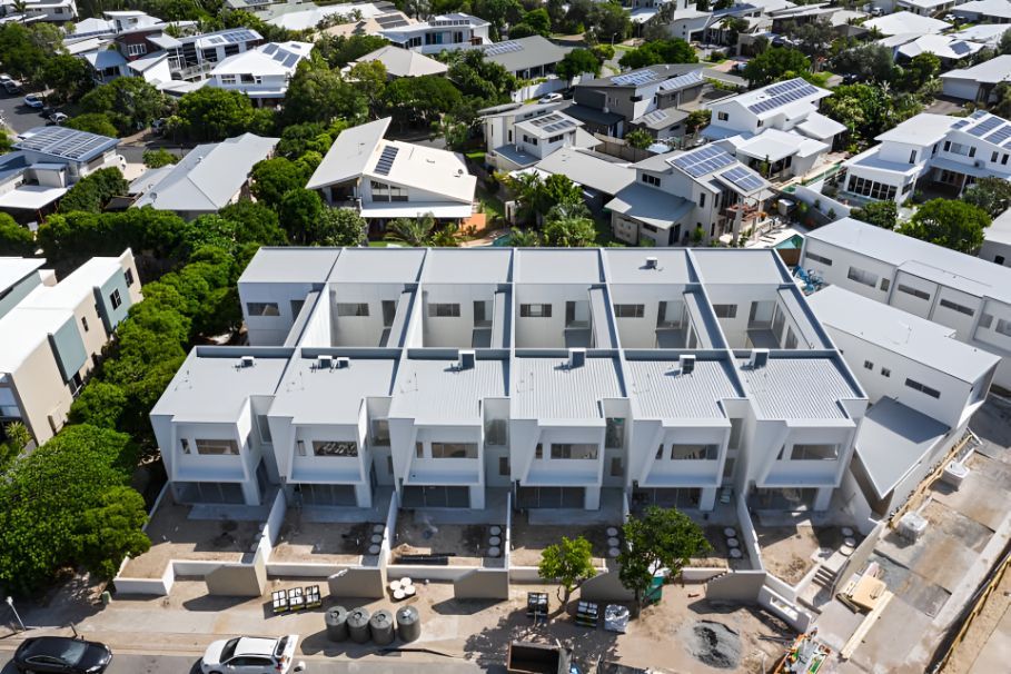 An Aerial View of a Row of Houses in a Residential Area — Northern Rivers Metal Roofing PTY LTD In Kingscliff, NSW