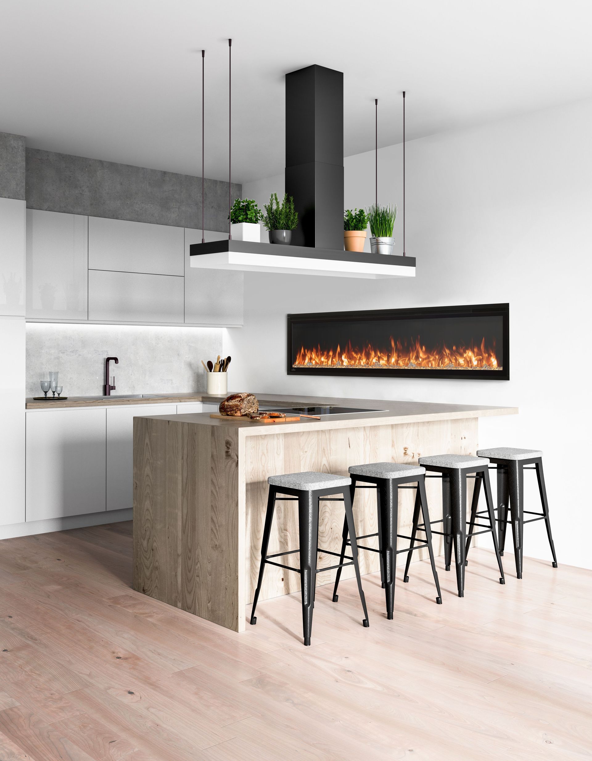 there is a fireplace in the corner of the room .