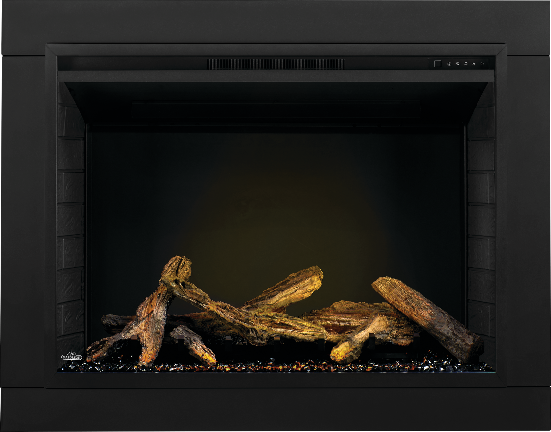 there is a fireplace in the middle of the room .