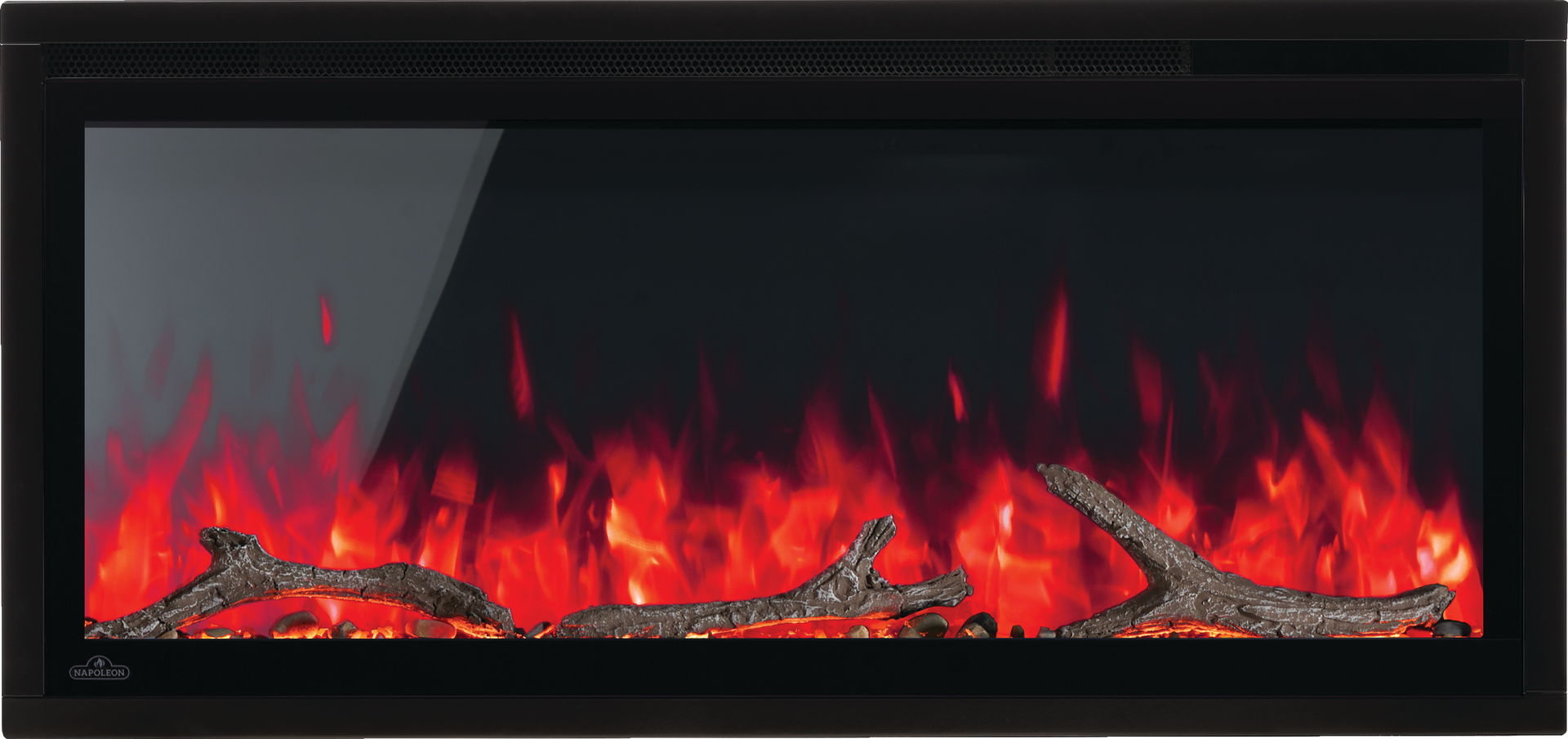 A fireplace is built into the wall in a living room.
