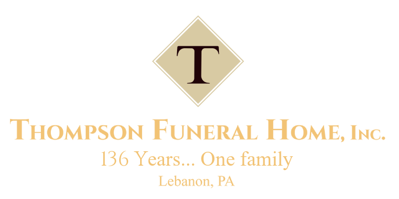 Thompson Funeral Home, Inc. logo with gold “T” emblem and tagline “136 Years... One family”