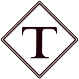 Brown letter T inside a diamond outline on a white background