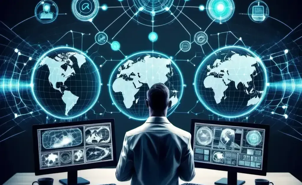 Global AML Transaction Monitoring Control Center with world view.