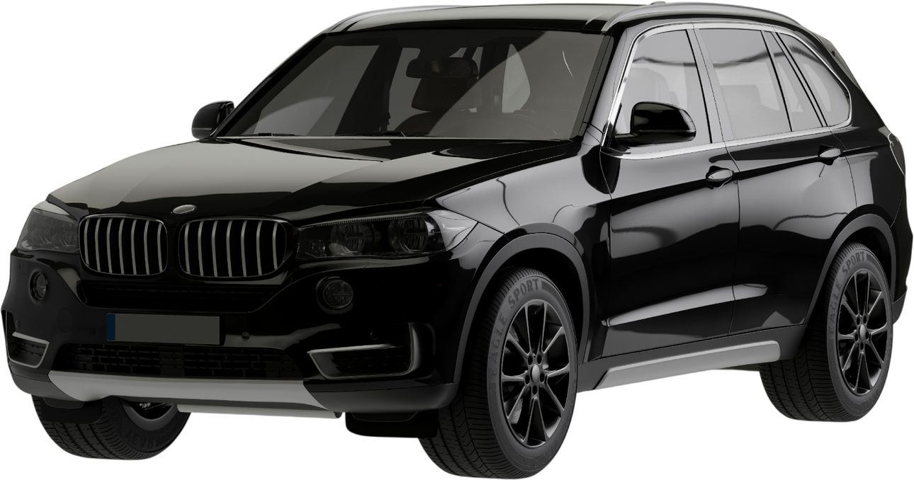 Black SUV with dark tinted windows, shown in a front three-quarter view on a white background