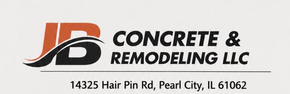 JB Concrete & Remodeling LLC logo with address: 14325 Hair Pin Rd, Pearl City, IL 61062