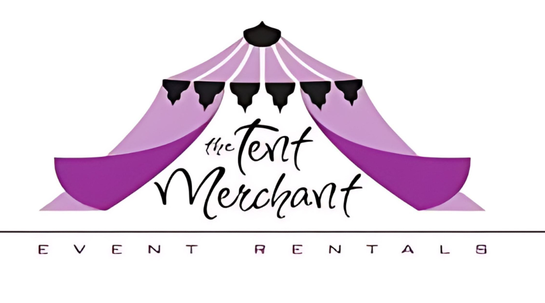 The Tent Merchant logo with a purple tent illustration and “Event Rentals” text