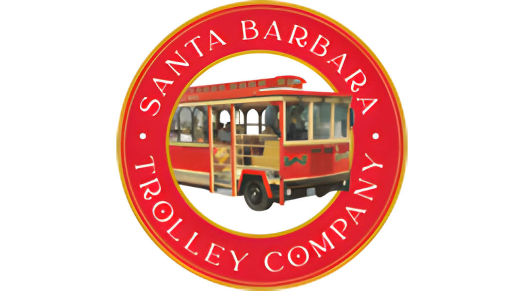 Santa Barbara Trolley Company red circular logo with a trolley in the center