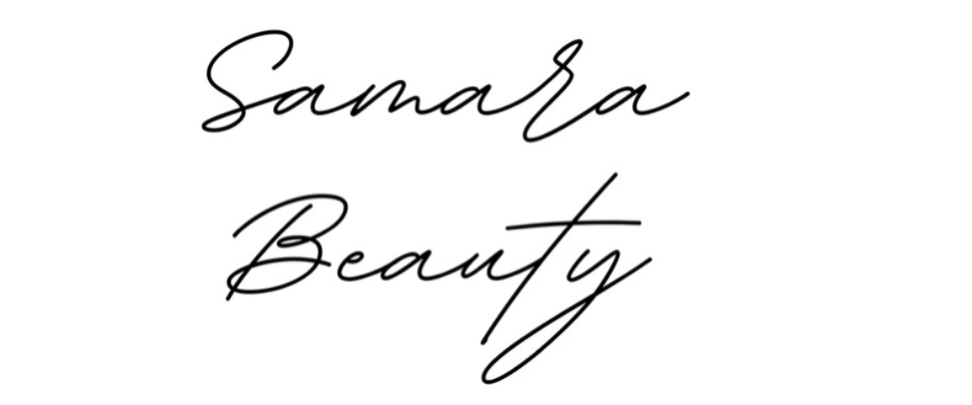 Stylized black script logo reading “Samara Beauty” on a white background
