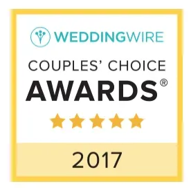 WeddingWire Couples’ Choice Awards 2017 badge with five gold stars and yellow border