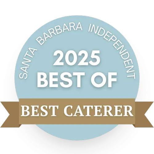 2025 Santa Barbara Independent “Best of” Best Caterer award badge in blue and gold