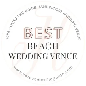 Round logo reading “Best Beach Wedding Venue” with light gray and beige text and website URL.