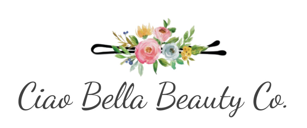 Logo for Ciao Bella Beauty Co. with a pastel floral arrangement and cursive text