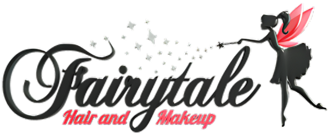 Fairytale Hair and Makeup logo with a pink fairy silhouette on a white background
