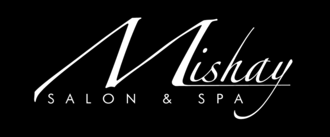 Stylized Mishay Salon & Spa logo in white script on a black background