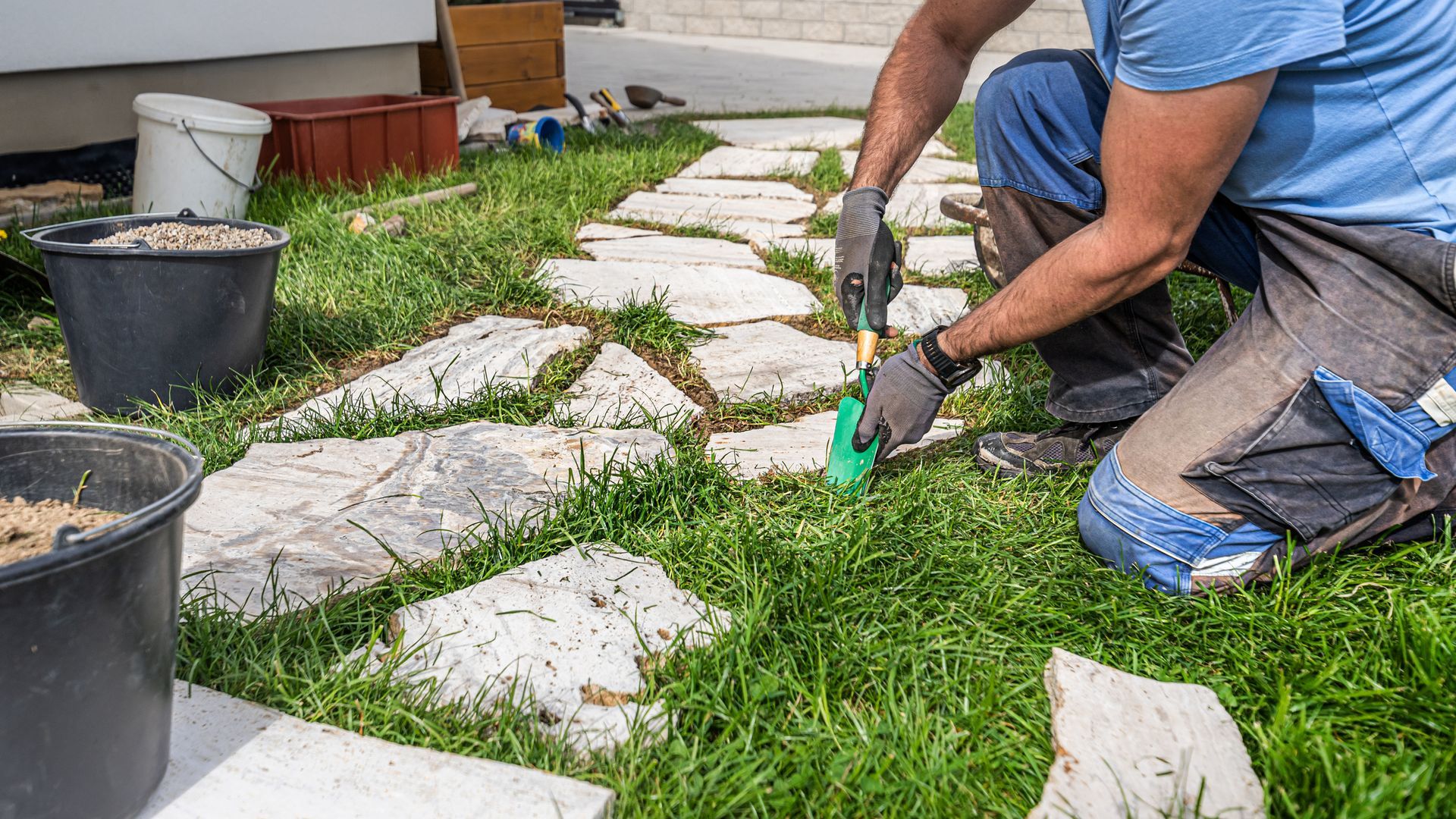 Laying a stone path.