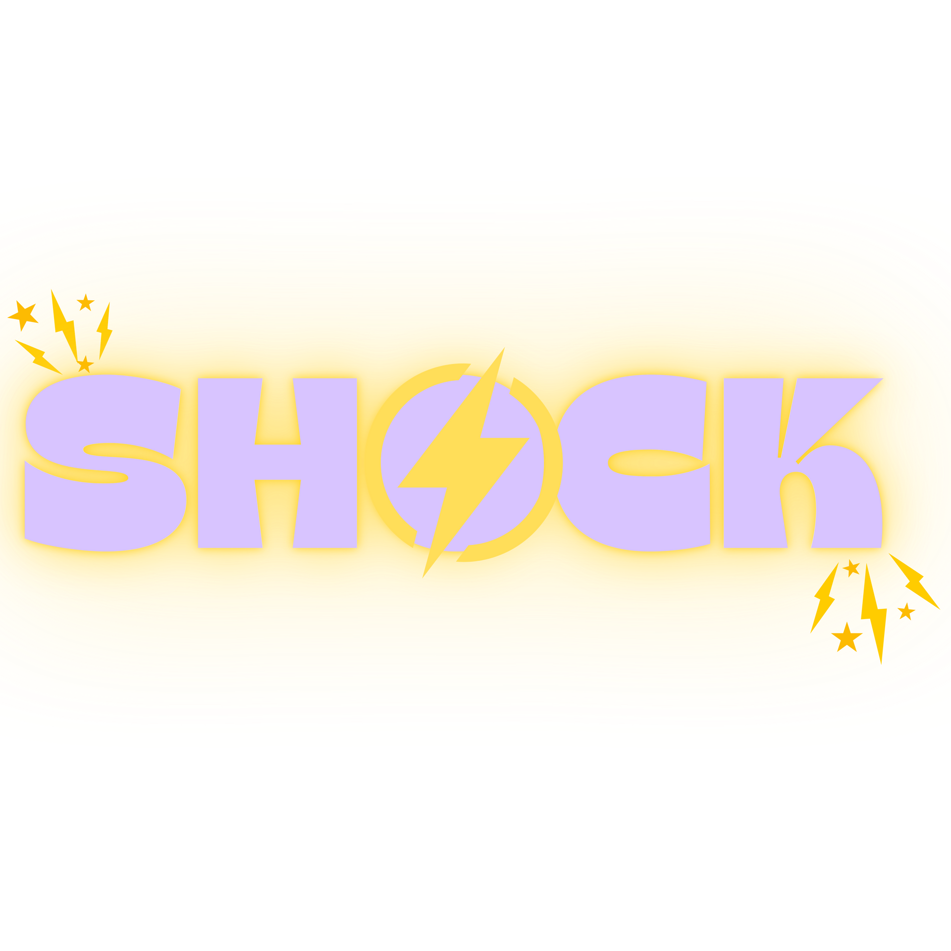 The word shock is purple and yellow with a lightning bolt.