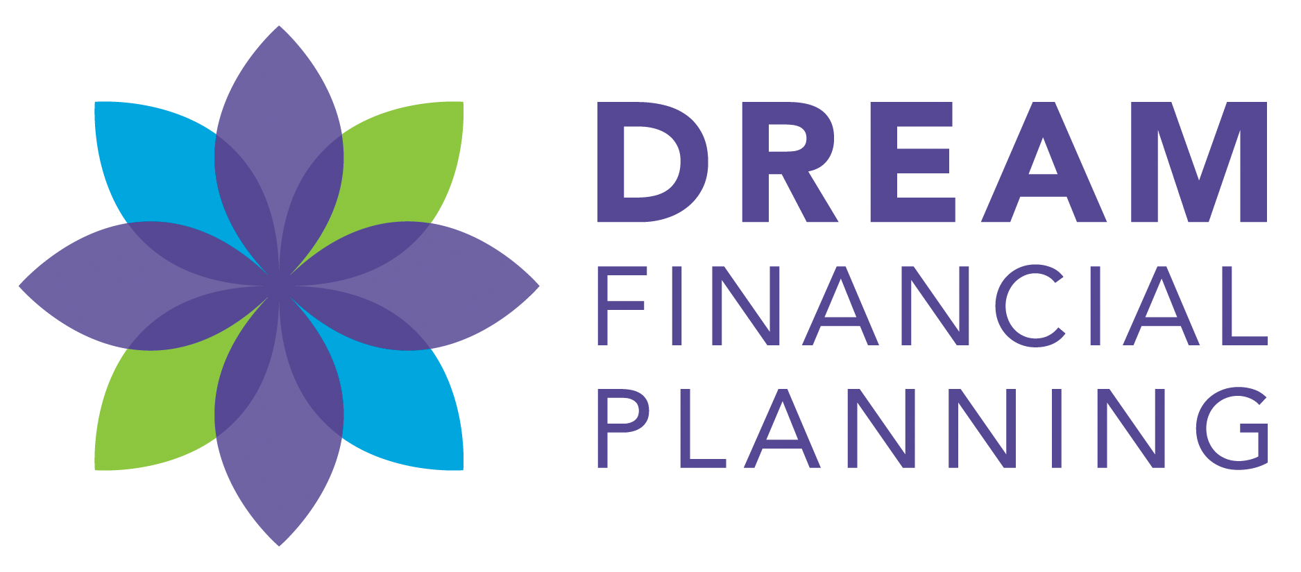 Dream Financial Planning logo featuring a stylized flower in blue, green, and purple, next to text.