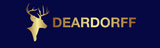 Gold deer head logo and the word “DEARDORFF” on a dark blue background.