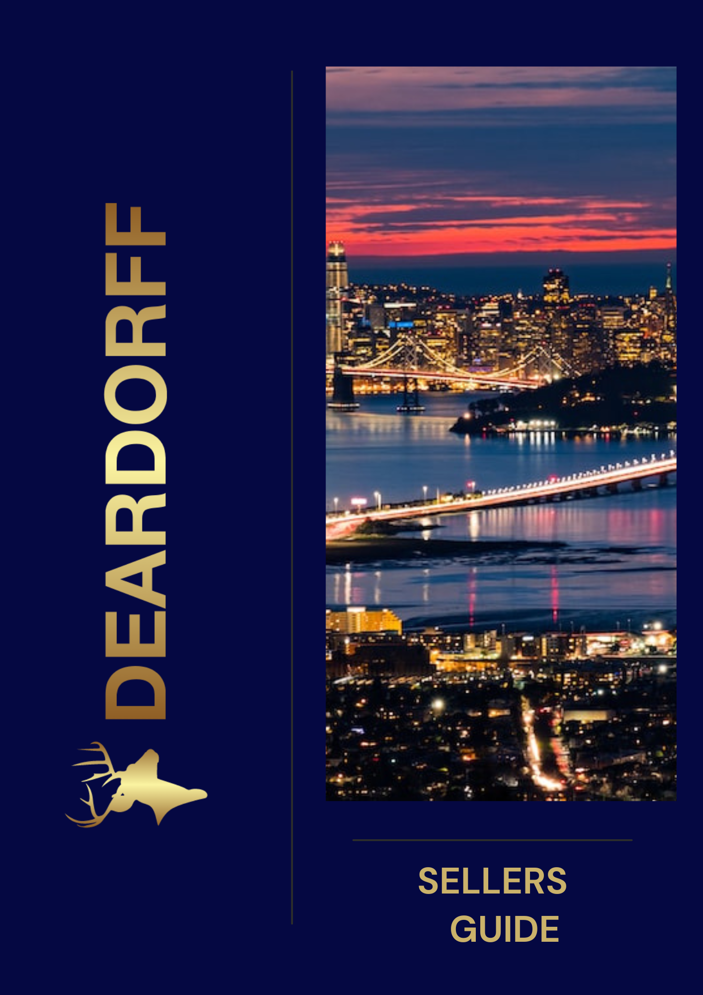 DEARDOFF sellers guide cover with city skyline at dusk and waterfront lights