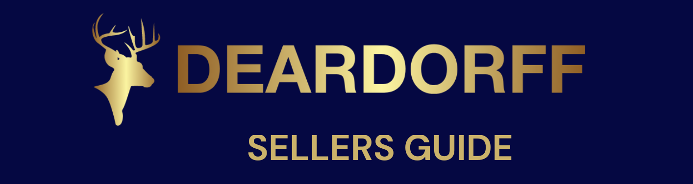 DEARDORFF Sellers Guide logo with gold deer head on a dark blue background