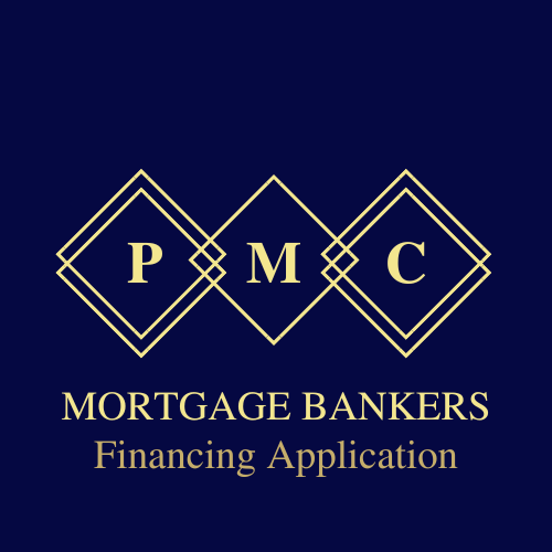 P M C Mortgage Bankers Financing Application logo in gold on a dark blue background