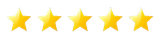 Five gold stars in a row on a white background.