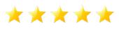 Five gold stars in a row on a white background.