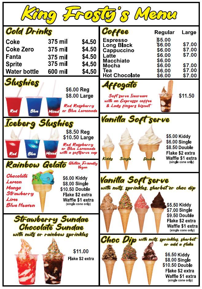 King Frosty Menu